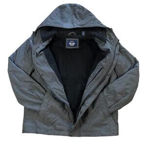 Dockers Mens Medium Jacket Gray Bomber Full Zip Soft Shell Sherpa Hooded Fleece